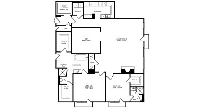 Floor plan for 2 beds, 2.5 baths, 2400 sqft
