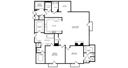 Floor plan for 2 beds, 2.5 baths, 2484 sqft