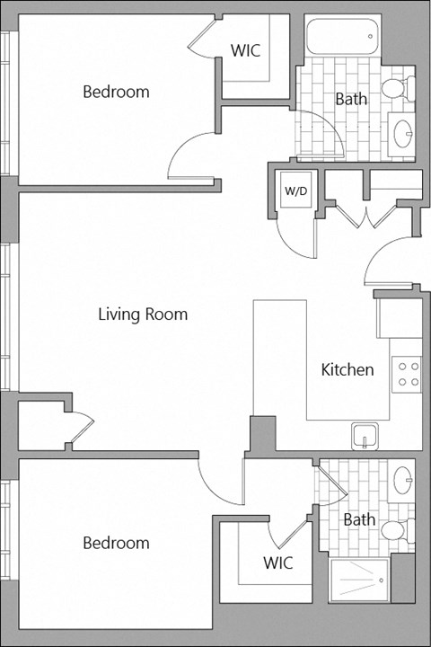 Floor plan for 2 beds, 2 baths