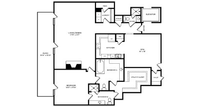 Floor plan for 1 bed, 3 baths, 2093 sqft