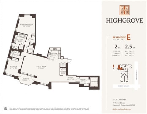 Floor plan for 2 beds, 2.5 baths