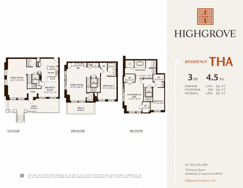 Floor plan for 3 beds, 4.5 baths, 3356 sqft