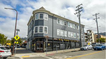 Berkeley apartment for rent - A street view of a building with the sign "War Horse Tattoo" on it.