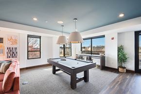 Eden Prairie apartment for rent - A pool table in a room with a view of the city.