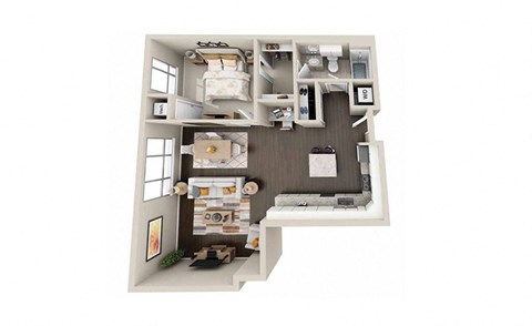 Floor plan for 1 bed, 1 bath, 845 sqft
