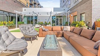 Outdoor patio with fireplace