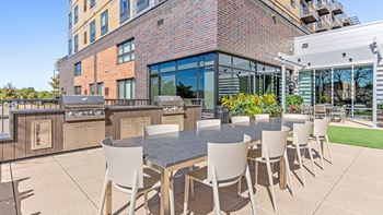 Patio with a large table and chairs