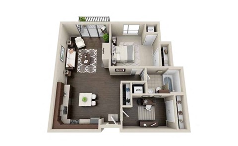 Floor plan for 1 bed, 1 bath, 891 sqft
