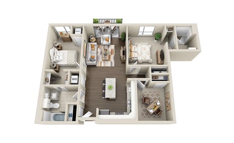 Floor plan for 2 beds, 2 baths, 1124 sqft