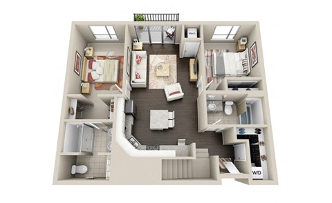 Floor plan for 2 beds, 2 baths, 1142 sqft
