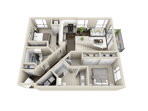 Floor plan for 2 beds, 2 baths, 1179 sqft