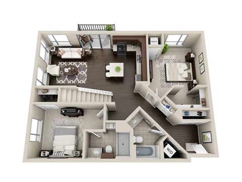 Floor plan for 2 beds, 2 baths, 1262 sqft