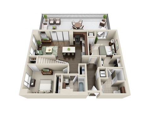 Floor plan for 2 beds, 2 baths, 1285 sqft