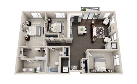 Floor plan for 3 beds, 2 baths, 1412 sqft