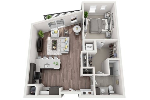 Floor plan for 1 bed, 1 bath, 846 sqft