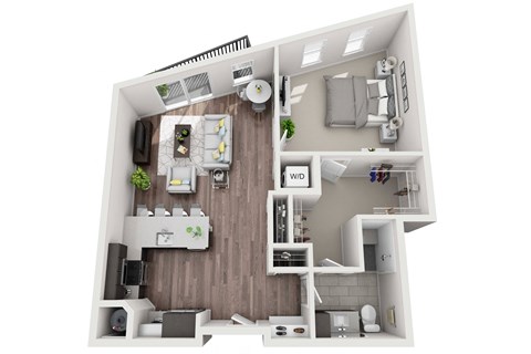 Floor plan for 1 bed, 1 bath, 918 sqft