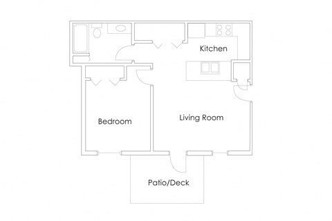 Floor plan for 1 bed, 1 bath, 727 sqft