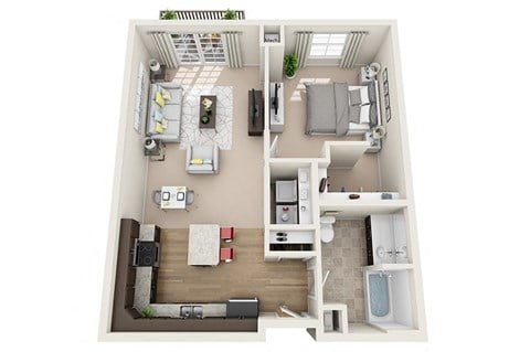 Floor plan for 1 bed, 1 bath, 761 sqft