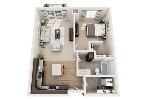 Floor plan for 1 bed, 1 bath, 761 sqft