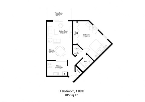 Floor plan for 1 bed, 1 bath, 815 sqft