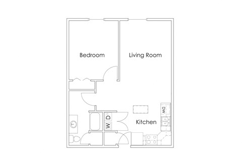 Floor plan for 1 bed, 1 bath, 710 sqft