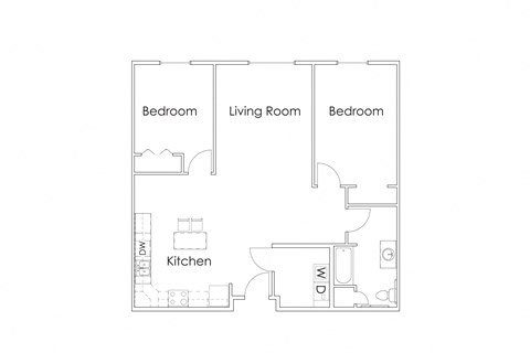 Floor plan for 2 beds, 1 bath, 1070 sqft