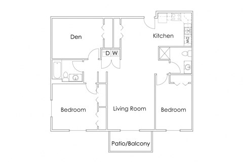 Floor plan for 2 beds, 2 baths, 1140 sqft