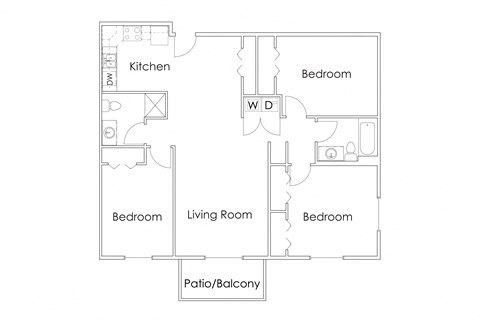 Floor plan for 3 beds, 2 baths, 1140 sqft