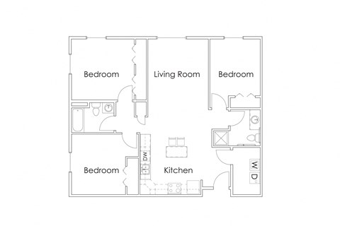 Floor plan for 3 beds, 2 baths, 1195 sqft