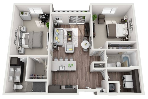 Floor plan for 2 beds, 2 baths, 1134 sqft