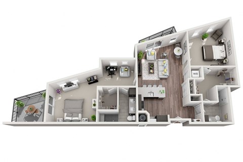 Floor plan for 2 beds, 2 baths, 1398 sqft