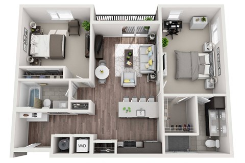 Floor plan for 2 beds, 2 baths, 1167 sqft