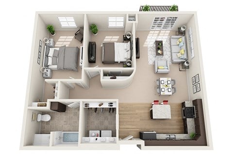 Floor plan for 2 beds, 1 bath, 1056 sqft
