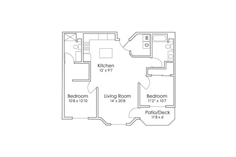 Floor plan for 2 beds, 2 baths, 997 sqft