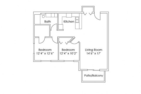 Floor plan for 2 beds, 1 bath, 985 sqft