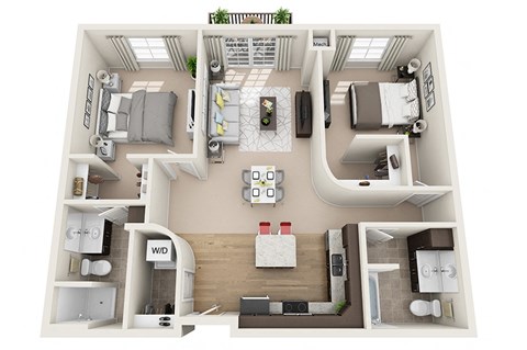 Floor plan for 2 beds, 2 baths, 1056 sqft