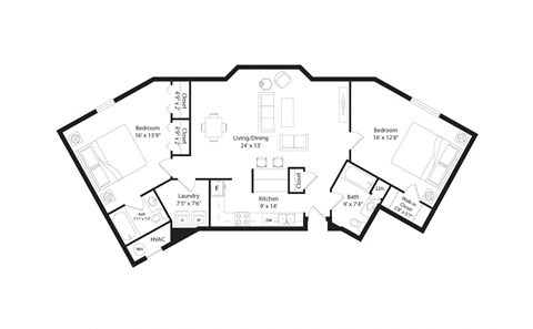 Floor plan for 2 beds, 2 baths, 1311 sqft