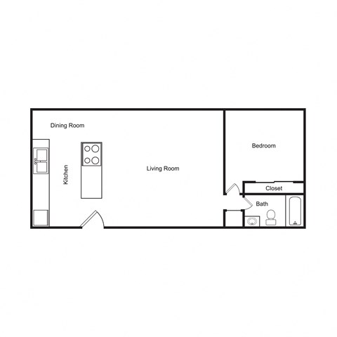 Floor plan for 1 bed, 1 bath, 650 sqft