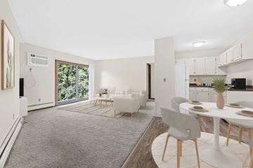 New Hope apartment for rent - A modern living room with a dining table set up.