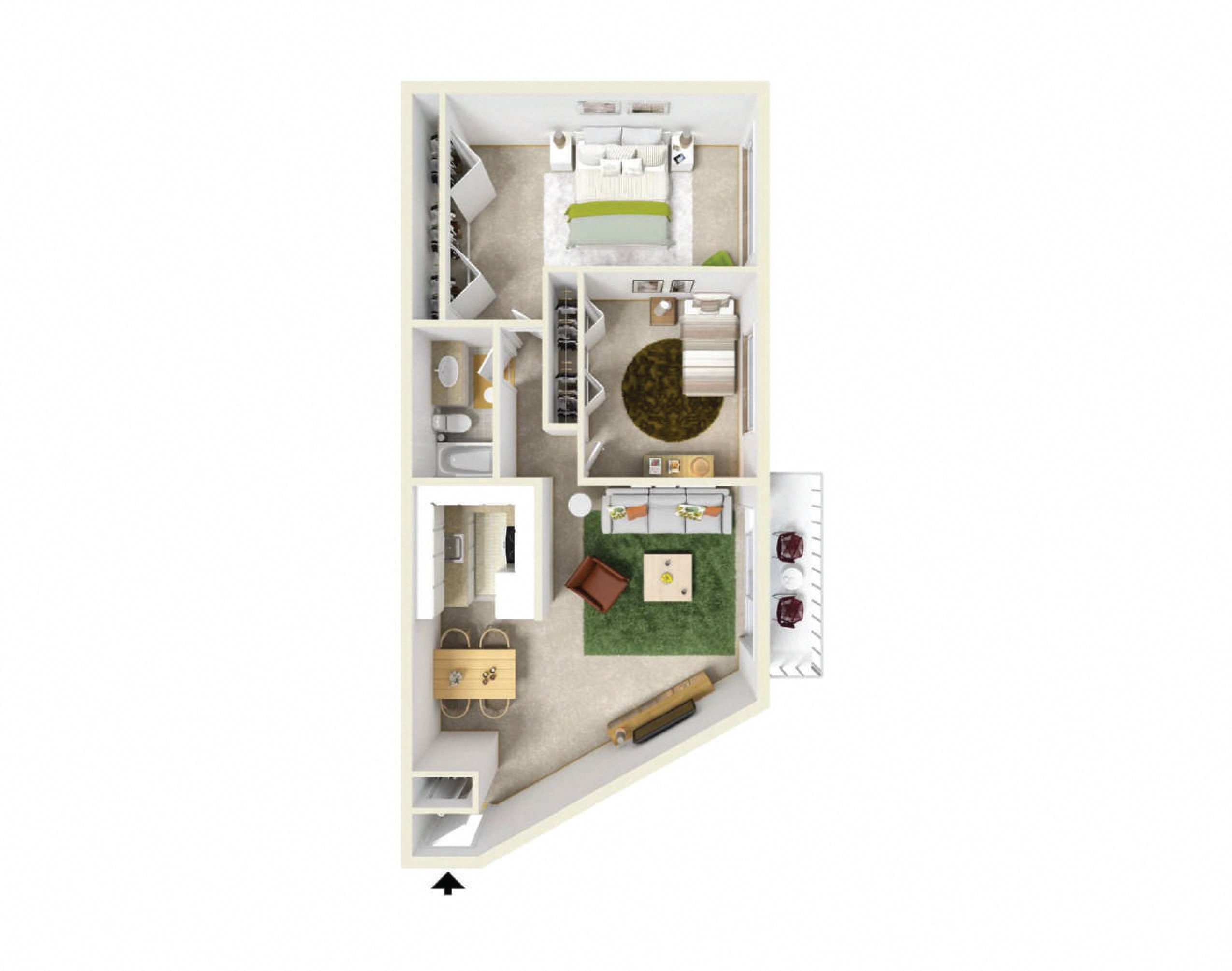 Floor plan for 2 beds, 1 bath, 1100 sqft