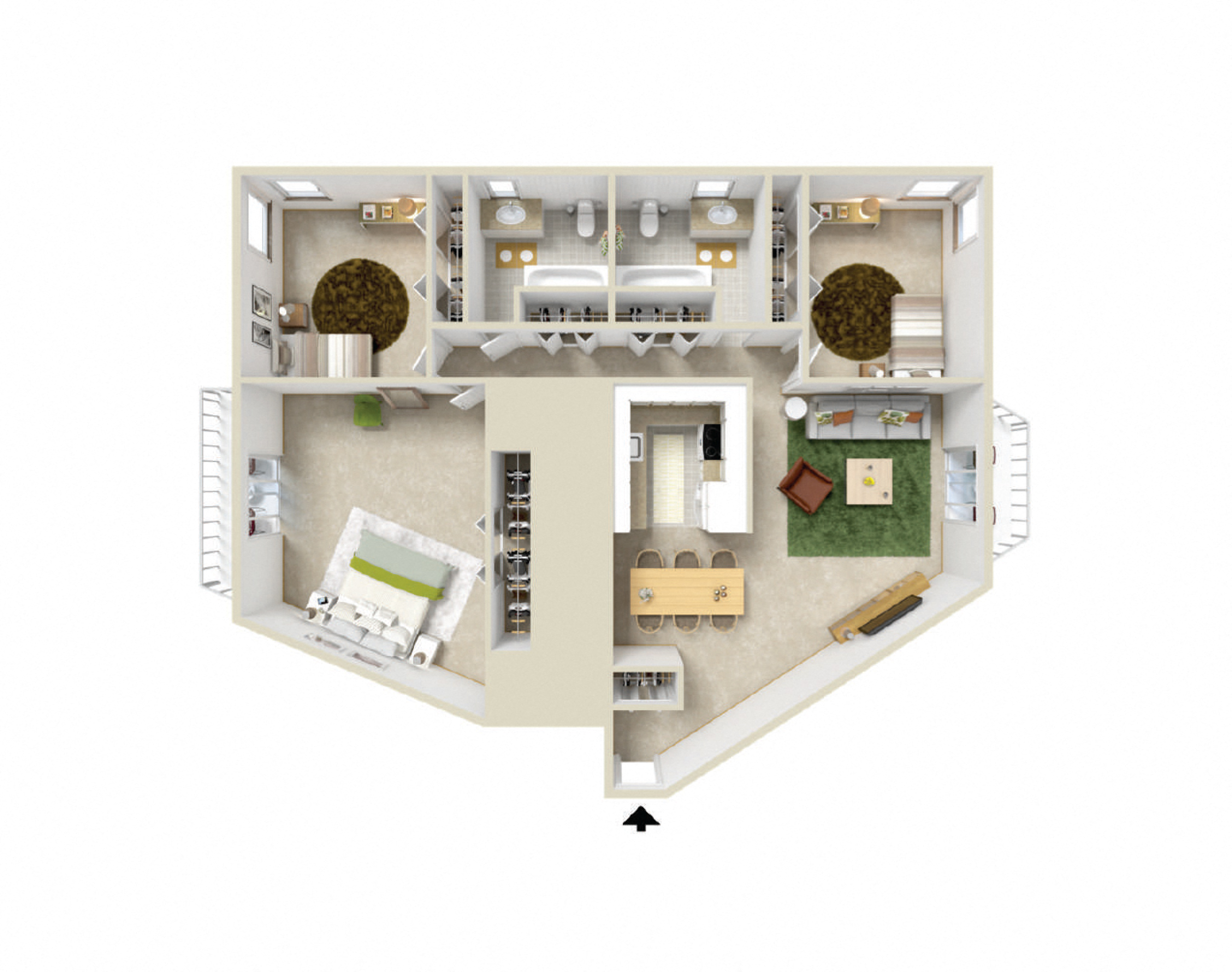 Floor plan for 3 beds, 2 baths, 1400 sqft