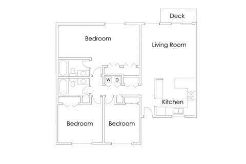 Floor plan for 3 beds, 2 baths, 1316 sqft