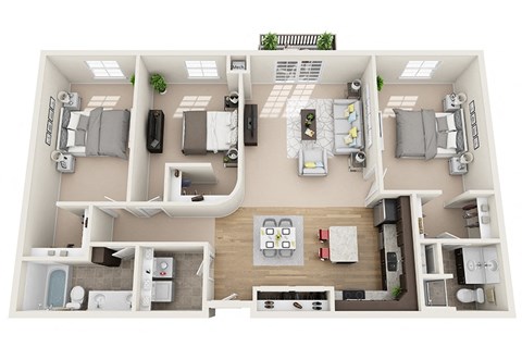 Floor plan for 3 beds, 2 baths, 1499 sqft