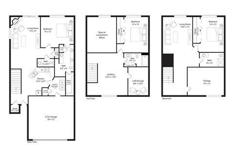 Floor plan for 3 beds, 3 baths, 2850 sqft