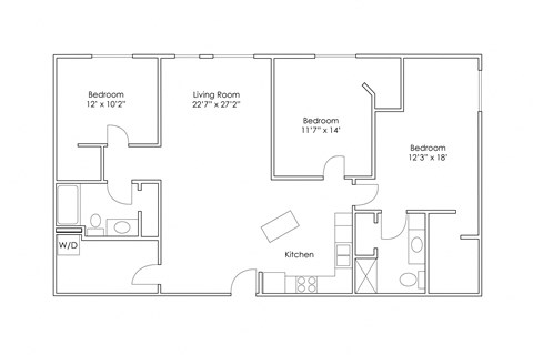 Floor plan for 3 beds, 2 baths, 1479 sqft