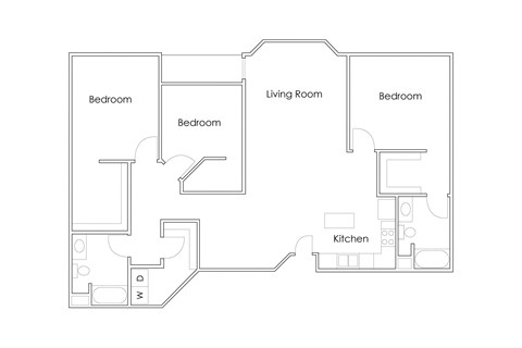 Floor plan for 3 beds, 2 baths, 1497 sqft