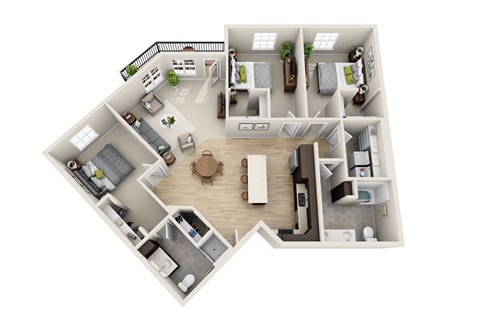 Floor plan for 3 beds, 2 baths, 1492 sqft
