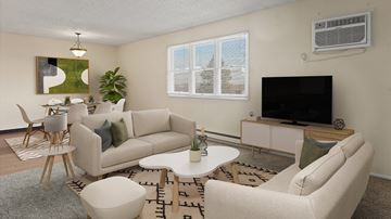 Billings apartment for rent - a living room and dining room with couches and a television