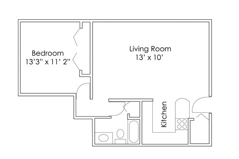 Floor plan for 1 bed, 1 bath, 667 sqft