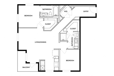 Floor plan for 2 beds, 2 baths, 961 sqft